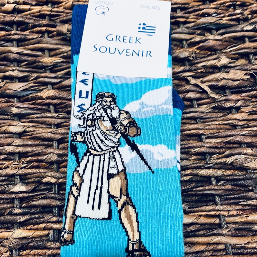 Zeus Greek Novelty Blue Socks